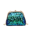 Fashionable gradient sequin shell bag with sparkling rhinestone closure and chain - Green