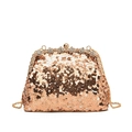Rose gold sequined evening clutch bag with flower rhinestone clasp and chain strap - Gold
