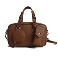 Brown lychee texture handbag with woven handles and detachable mini pouches and strap - Dark Khaki