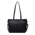 Bolso tote negro de piel sintética granulada con bolsillo frontal y correa ajustable - Negro