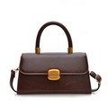 Bolso de mano retro en cuero encerado marrón oscuro con cierre dorado y asa - Marrón