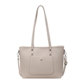 Sac fourre-tout beige minimaliste en cuir grainé avec détails métalliques argentés - Blanc Cassé