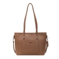 Braune Tote Bag aus Litschileder mit Vordertasche und verstellbarem Schultergurt - Biskuite