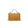 Elegant champagne gold evening clutch with pearl texture, bow clasp, and metal handle - Golden Pearl