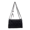 Borsa a tracolla in pelle trapuntata nera con catena dorata regolabile da donna - Nero
