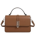 Borsa quadrata minimalista in pelle marrone con fibbia argento e manico - Marrone