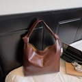 Trendy dark brown soft faux leather tote bag with stylish knot strap detail for women - Brown