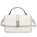 Elegante borsa quadrata bianca con bordi neri e fibbia in metallo argentato - Bianco