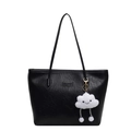 Borsa tote retrò in pelle nera capiente con ciondolo a nuvola su sfondo bianco puro - Nero (Con Ciondolo)