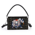 Schwarze Tweed-Tasche mit blauer Elefantenbestickung und bunten Perlenverzierung - Schwarz Kariert