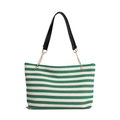 Bolso tote de lona con rayas verdes y blancas y correa de cadena de gran capacidad - Verde