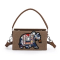 Brown box bag with ethnic elephant embroidery and colorful beadwork decoration - Brown