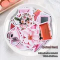 Pack d'autocollants esthétiques roses avec motifs floraux et radio vintage pour scrapbooking - Objets Réels-50 Pièces
