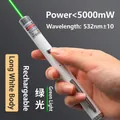 White handheld rechargeable pointer pen emitting a powerful green laser beam light - Long Style / White / Rechargeable / Green