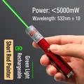 Short red metal laser pointer with green light, USB rechargeable and silver clip - Short Style / Red / Rechargeable / Green