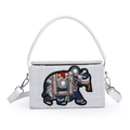 Embroidered elephant crossbody bag in beige canvas with colorful beads and pearl detail - White