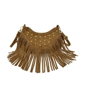 Brown suede crescent bag with silver rivets and long fringes in bohemian style - Brown