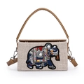 Ethnic beige crossbody box bag featuring colorful elephant embroidery and beadwork - Beige