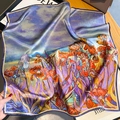 Elegant 100% mulberry silk square scarf featuring Van Gogh iris oil painting print - 65*65cm / Iris Print (ZC-242)
