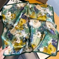 Artistic mulberry silk square scarf with colorful floral print and dark green border - Green Border Abstract Oil Painting Floral (ZC-251) / 65x65cm