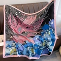 Foulard quadrato in seta con stampa di pesce combattente rosa e fiori su nero - 90x90cm / Motivo Floreale Bordo Rosa (XW-23)