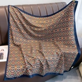 Floral twill silk square scarf with colorful bohemian patterns and navy blue borders - Navy Blue Border (XW-29)