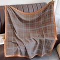 Detail of square silk scarf with houndstooth and check patterns in caramel, black and white - Coffee Houndstooth (XW-35-Coffee)