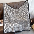 Detail of classic black and white houndstooth silk scarf with geometric chain pattern - One Size / Beige-Black