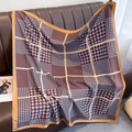 Classic plaid large square silk scarf in navy and burgundy with fashion text - Blue & Red Contrast with Orange Edge (XW-15-Orange)