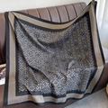 Macro detail of geometric vintage silk scarf showing fine sateen texture and pattern - 90*90cm / Gray
