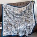 French geometric twill silk scarf with lucky fashion print and baroque emblems - 90*90cm / Beige Blue