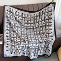 Detailed close-up of lucky fashion geometric pattern on twill square silk scarf - 90*90cm / Beige-Black