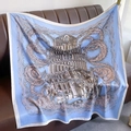 Elegant 90cm square silk scarf with blue classical architecture and clouds pattern - 90x90cm / Light Blue (XW-57)
