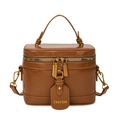 Vintage braune Leder-Box-Tasche mit Doppel-Reißverschluss und Griff für Damen - Braun