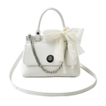 Elegant white leather crossbody bag with silver lock and lace bow decoration - White