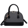 Retro shell shoulder bag in dark grey textured fabric with black leather straps - Black