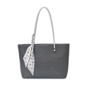 Deep grey tote bag with repeating letter pattern and houndstooth scarf decoration - Silver