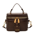 Vintage dunkelbraune Box-Tasche aus Ölwachsleder mit Doppelreißverschluss und Griff - Braun