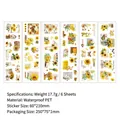 Αδιάβροχα αυτοκόλλητα PET με ηλίανθους για scrapbooking, σετ 6 φύλλων σε vintage σχέδιο - Σιωπή του Ηλίανθου
