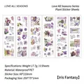Set de 6 pegatinas de PET impermeables con flores púrpuras y rosas para manualidades - Iris de Ensueño