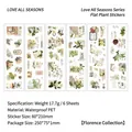 Pegatinas botánicas vintage de PET impermeables con 6 hojas de flores y mariposas - Colección Esmeralda