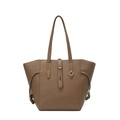 Grande borsa tote classica in pelle marrone martellata con fibbia in argento - Marrone