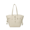Grande borsa tote beige in pelle a grana con fibbie decorative e finiture argentate - Bianco