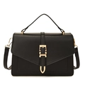 Classic black rectangular handbag with gold square buckle and adjustable shoulder strap - Black