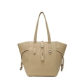 Grande borsa tote in pelle kaki con fibbia argento e trama a grana per donna - Cachi
