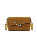 Elegante borsa a tracolla in pelle scamosciata giallo senape con chiusura in metallo argento - Giallo