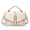 Retro cream white square crossbody handbag with premium texture and metal buckle detail - White
