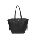 Black large tote bag with lychee texture leather and silver hardware details - Black