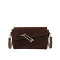 Borsa a tracolla in pelle scamosciata marrone scuro con chiusura in metallo argento - Marrone