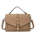Chic khaki faux leather crossbody bag with V-shaped flap and gold buckle detail - Khaki